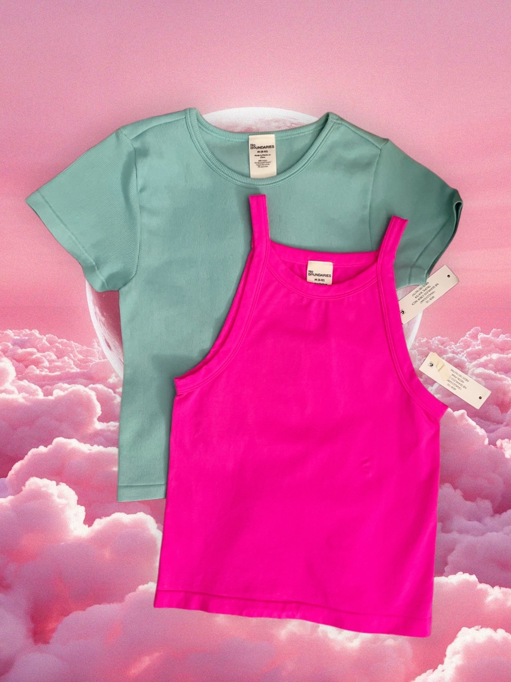 No Bo -Everyday Women Girls' Tank & Tee Set - Hot Pink & Mint - M 8-10